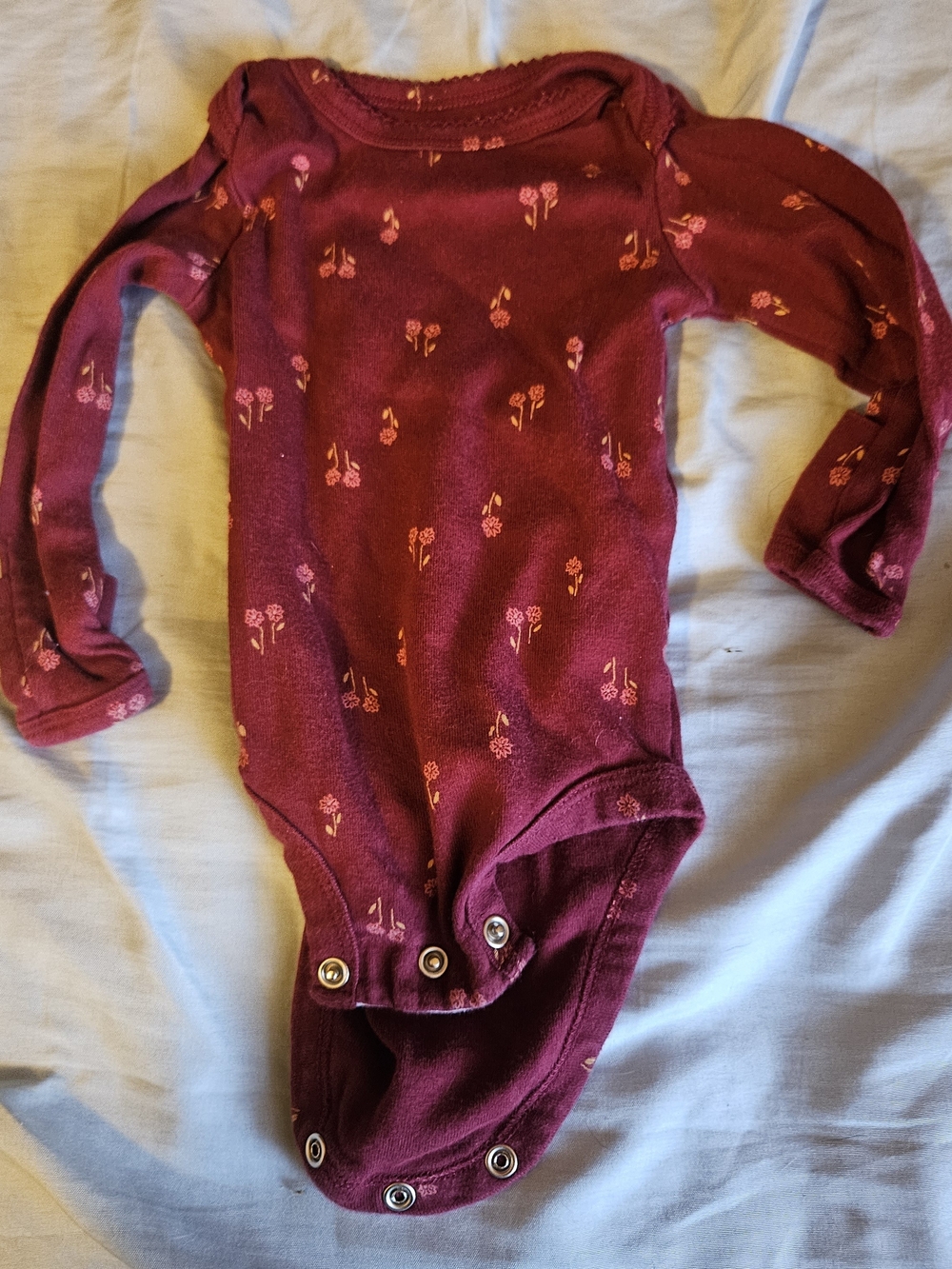 Carter's Long-Sleeve Maroon One-Piece with Pink Floral Print